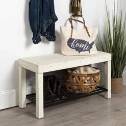 Kate And Laurel Jeran Rustic Farmhouse Bench With Iron Shoe Shelf, 36" X 14" X 20", White, Chic Entry Bench For Decor Or Storage 9 Kate And Laurel Jeran Rustic Farmhouse Bench With Iron Shoe Shelf, 36" X 14" X 20", White, Chic Entry Bench For Decor Or Storage -Amazon Store 51cvYTDwqkL