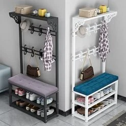 Hall Tree With Shoe Bench For Entryway, 3-in-1 Coat Rack Stand With Hooks Metal Frame Coat Rack With Shoe Storage For Hallway Farmhouse Bedroom Easy To Assemble, 80/100X33X172 Cm -Amazon Store 51cz6zq5yvL