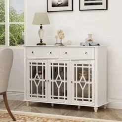 Hitow White Buffet Cabinet, Storage Sideboard With Glass Doors, Kitchen Buffet Storage Cabinet With Drawers & Adjustable Shelves, Entryway Cupboard Console Table (51.1" W X 15.7" D X 35.4" H) -Amazon Store 51dDzkCNznL. AC