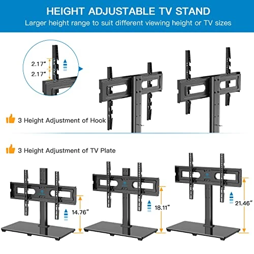 PERLESMITH Universal TV Stand Table Top TV Base For 37-70 Inch LCD LED OLED 4K Flat Screen TVs-Height Adjustable TV Mount Stand With Tempered Glass Base, VESA 600x400mm, Holds Up To 99lbs PSTVS11 4 PERLESMITH Universal TV Stand Table Top TV Base For 37-70 Inch LCD LED OLED 4K Flat Screen TVs-Height Adjustable TV Mount Stand With Tempered Glass Base, VESA 600x400mm, Holds Up To 99lbs PSTVS11 - Image 2