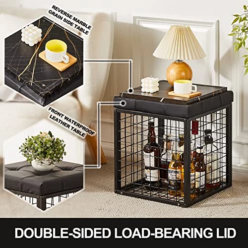 Mxfurhawa Iron Mesh Storage Ottoman, 55L Multipurpose Ottoman With Storage For Bedroom And Livingroom, Faux Leather Black Footrest With Foam Padded Seat, Support 350lbs 7 Mxfurhawa Iron Mesh Storage Ottoman, 55L Multipurpose Ottoman With Storage For Bedroom And Livingroom, Faux Leather Black Footrest With Foam Padded Seat, Support 350lbs - Image 5