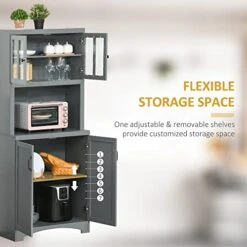 HOMCOM Accent Buffet With Hutch, Kitchen Pantry Storage Cabinet With Glass Framed Door And Microwave Space, Grey -Amazon Store 51dMLnDXyyL