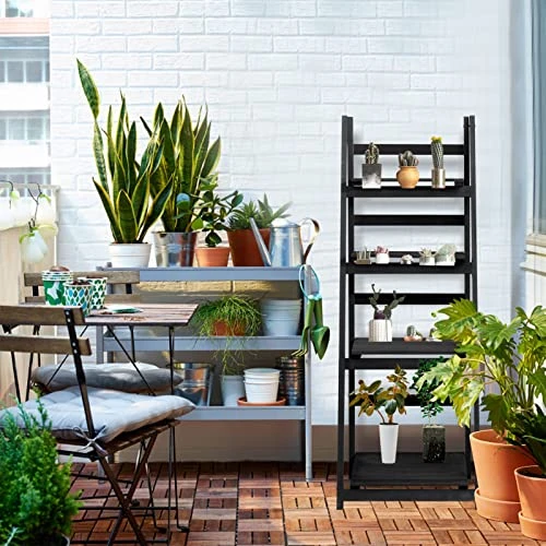 Babion 4 Tier Ladder Shelf Black, Home Office Ladder Shelf Bookcase And 4 Tier Bookshelf, Wooden Ladder Shelf Bathroom And Multifunctional Ladder Bookcase Storage Rack For Living Room(4 Tier, Black) 7 Babion 4 Tier Ladder Shelf Black, Home Office Ladder Shelf Bookcase And 4 Tier Bookshelf, Wooden Ladder Shelf Bathroom And Multifunctional Ladder Bookcase Storage Rack For Living Room(4 Tier, Black) - Image 5