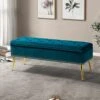 HULALA HOME Modern Velvet Storage Ottoman Bench With Gold Base & Nailhead Trim, Upholstered Bedroom Bench For End Of Bed, Button-Tufted Footstool For Entryway Living Room Dining Room, Teal -Amazon Store 51dOSrdlxuL
