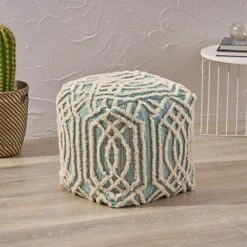 Great Deal Furniture Poppy Boho Wool And Cotton Ottoman Pouf, Aqua And White 11 Great Deal Furniture Poppy Boho Wool And Cotton Ottoman Pouf, Aqua And White -Amazon Store 51dZ5BNj7VL
