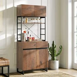WAMPAT Kitchen Pantry Cabinet With Doors, 71" Tall Buffet With Hutch, Kitchen Storage With Open Shelves