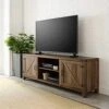 Pemberly Row 70" Farmhouse Barn Door Rustic Wood TV Stand Console With Storage In Rustic Oak