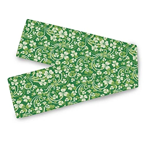 Exnundod St Patrick Shamrock Lucky Table Runner 90 Inches Green Cirrus Clovers Spring Runner For Spring Dining Table Kitchen Holiday Home Seasonal Decor 4 Exnundod St Patrick Shamrock Lucky Table Runner 90 Inches Green Cirrus Clovers Spring Runner For Spring Dining Table Kitchen Holiday Home Seasonal Decor - Image 2