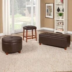 HomePop Round Leatherette Storage Ottoman With Lid, Chocolate Brown Large -Amazon Store 51dhF0riR3L