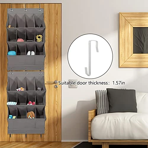 BestFire Over The Door Shoe Organizers, Large Hanging Shoe Organizer With 24 Pockets, Oxford Cloth Shoe Storage Organizer For Men Women Kids Shoe Storage, Grey, 2 Pack 5 BestFire Over The Door Shoe Organizers, Large Hanging Shoe Organizer With 24 Pockets, Oxford Cloth Shoe Storage Organizer For Men Women Kids Shoe Storage, Grey, 2 Pack - Image 3