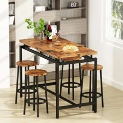 MIERES Dining Table Set For 4, Wood Kitchen Table And Chairs For 4, 5 Pieces Bar Table And Chairs Set, Industrial Bar Height Table With 4 Stools For Home Bar,Living Room,Breakfast Nook,Rustic Brown -Amazon Store 51djuRoCqEL