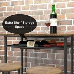 Weehom 3 Pieces Bar Table Set, Modern Pub Table And Chairs Dining Set, Kitchen Counter Height Dining Table Set With 2 Bar Stools, Built In Storage Layer, Easy Assemble, Brown -Amazon Store 51dkLN2leHL
