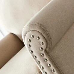 Harper & Bright Designs Classic Living Room Sofa Single Seat Chair With Armrest And Wood Legs, Beige Fabric With Silver Nails Decoration -Amazon Store 51dmQ0v0nmL