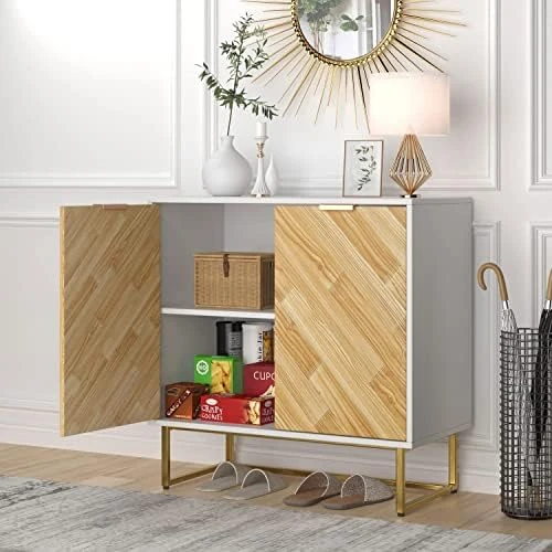 Modern Sideboard Buffet Cabinet, 55’’ Kitchen Buffet Storage Cabinet With Doors, White Sideboards And Buffets With Storage, Sideboards Storage Cabinet With Gold Metal Legs, Credenzas For Living Room 12 Modern Sideboard Buffet Cabinet, 55’’ Kitchen Buffet Storage Cabinet With Doors, White Sideboards And Buffets With Storage, Sideboards Storage Cabinet With Gold Metal Legs, Credenzas For Living Room - Image 10