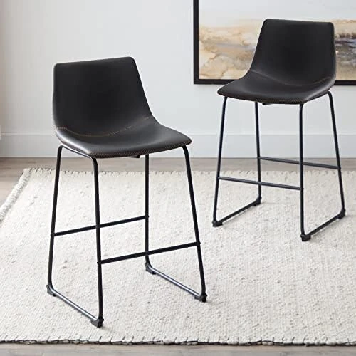 Edenbrook Kingston Metal Frame, Armless Dining Chairs - Set Of Two - Brown Faux Leather Chair 8 Edenbrook Kingston Metal Frame, Armless Dining Chairs - Set Of Two - Brown Faux Leather Chair - Image 6