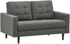 Amazon Brand – Rivet Cove Mid-Century Modern Tufted Leather Accent Chair, 32.7"W, Caramel -Amazon Store 51dss8FFg4L. AC