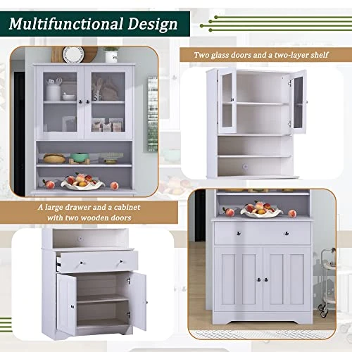 Danxee 71'' Multifunctional Freestanding Tall Pantry Cabinet With Glass Doors, A Large Drawer And Adjustable Shelves, One-Body Style Kitchen Pantry For Additional Storage Space (Antique White) 8 Danxee 71'' Multifunctional Freestanding Tall Pantry Cabinet With Glass Doors, A Large Drawer And Adjustable Shelves, One-Body Style Kitchen Pantry For Additional Storage Space (Antique White) - Image 6