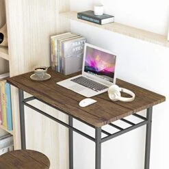 Weehom 3 Pieces Bar Table Set, Modern Pub Table And Chairs Dining Set, Kitchen Counter Height Dining Table Set With 2 Bar Stools, Built In Storage Layer, Easy Assemble, Brown -Amazon Store 51dt6s0fe7L