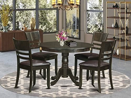 East West Furniture HLLY5-CAP-LC 5 Piece Kitchen Table Set For 4 Includes A Round Dining Room Table With Pedestal And 4 Faux Leather Upholstered Dining Chairs, 42x42 Inch, Cappuccino 9 East West Furniture HLLY5-CAP-LC 5 Piece Kitchen Table Set For 4 Includes A Round Dining Room Table With Pedestal And 4 Faux Leather Upholstered Dining Chairs, 42x42 Inch, Cappuccino - Image 7