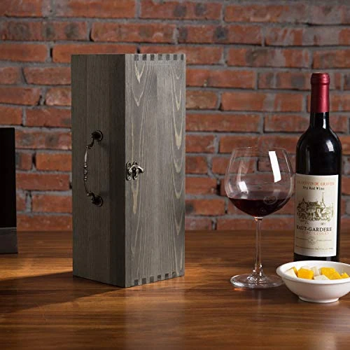 MyGift Vintage Gray Wood Wine Bottle Holder Decorative Wooden Gift Box With Antique Brass Handle And Latch 4 MyGift Vintage Gray Wood Wine Bottle Holder Decorative Wooden Gift Box With Antique Brass Handle And Latch - Image 2