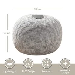 English Home Round Knitted Pouf Ottoman Foot Rest For Couch, Foot Stool For Living Room, Boho Ottoman Pouf, Floor Pouf, Knitted Bean Bag, Bedroom Poof, Indoor, Outdoor 37 X 50 Cm Grey -Amazon Store 51dvGS3BgNL