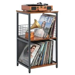 Honkazita Record Player Stand, Vinyl Record Storage Table With 2-Tier Record Player Cabinet For Albums, Vinyl Storage End Table Turntable Stand Record Display Table For Bedroom Living Room, Brown