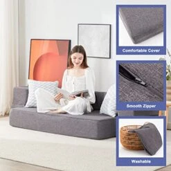Lazyzizi Floor Sofa Bed, Fold Out Couch Bed With 2 Pillows & Washable Cover Convertible Sleeper Folding Sofa Bed Mattress For Living Room, Guest Bed, Playroom 10inches Twin -Amazon Store 51e0Hzw5kxL