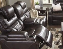 Signature Design By Ashley Warnerton Faux Leather Power Reclining Loveseat With Center Console, Brown -Amazon Store 51e0PpBuLxL