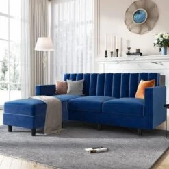 HONBAY Velvet Convertible Sectional Sofa, L Shaped Couch With Reversible Chaise For Small Apartment, Blue -Amazon Store 51e1u5gZkrL. AC