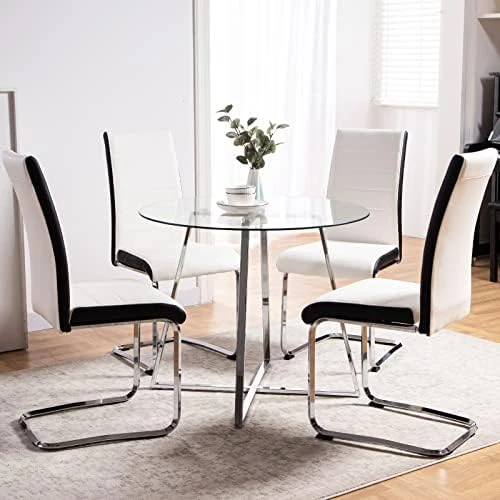 WENYU 3 Pieces Dining Table Set - Round Dining Room Table And Chairs Set, Modern Faux Leather Chairs Kitchen Table Set For Small Space Home Café Table Set- Gray 17 WENYU 3 Pieces Dining Table Set - Round Dining Room Table And Chairs Set, Modern Faux Leather Chairs Kitchen Table Set For Small Space Home Café Table Set- Gray - Image 15