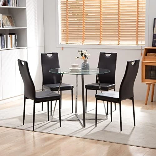 Bacyion Dining Table Set For 4 Person - Tempered Glass Table And PU Leather Chairs -Modern Kitchen Table And Chairs Set For Home, Kitchen, Living Room, Breakfast Nook (White) 14 Bacyion Dining Table Set For 4 Person - Tempered Glass Table And PU Leather Chairs -Modern Kitchen Table And Chairs Set For Home, Kitchen, Living Room, Breakfast Nook (White) - Image 12