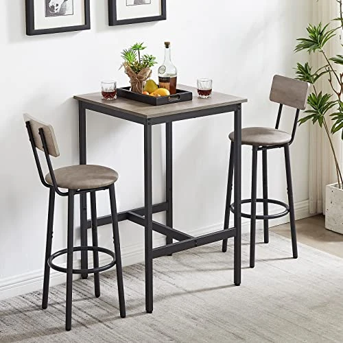 CALABASH 3-Piece Bar Table And Chairs Set For Small Space, Bar Set With Square Table And PU Stools, Coffee Table Set For 2,Breakfast Table With Footrest And For Home & Kitchen Dining Room(Grey) 5 CALABASH 3-Piece Bar Table And Chairs Set For Small Space, Bar Set With Square Table And PU Stools, Coffee Table Set For 2,Breakfast Table With Footrest And For Home & Kitchen Dining Room(Grey) - Image 3