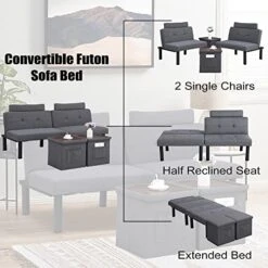BINGTOO Futon Sofa Bed Couch And Sleeper- Convertible Futon Sofa Bed Sleeper Couches Loveseat With Storage Footstool Ottoman Or Coffee Table And 2 Lumbar Pillows,Small,Tufted(Grey), 1PC 11 BINGTOO Futon Sofa Bed Couch And Sleeper- Convertible Futon Sofa Bed Sleeper Couches Loveseat With Storage Footstool Ottoman Or Coffee Table And 2 Lumbar Pillows,Small,Tufted(Grey), 1PC -Amazon Store 51e4Y0jiZ8L
