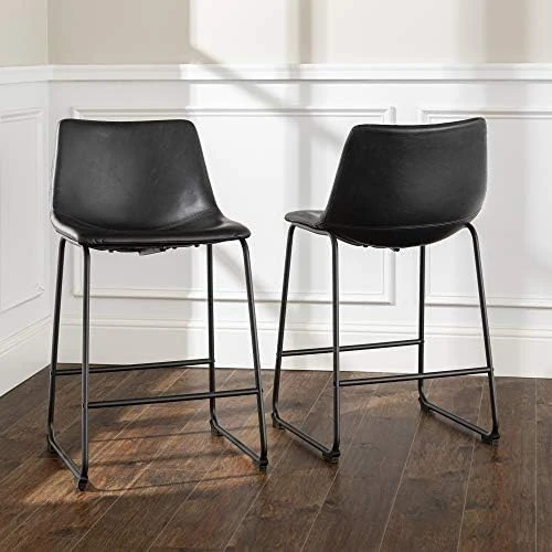 Walker Edison Douglas Urban Industrial Faux Leather Armless Counter Chairs, Set Of 2, Black 8 Walker Edison Douglas Urban Industrial Faux Leather Armless Counter Chairs, Set Of 2, Black - Image 6