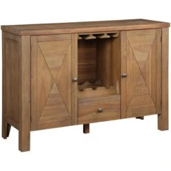 Acme Furniture Wood Server With 2 Doors And A Drawer, Rustic Brown And Oak