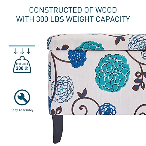 HUIMO Storage Ottoman, 35" Ottoman With Storage For Living Room, Script Printed Linen Upholstered Fabric Ottoman Foot Rest, Ottoman Bench For Bedroom End Of Bed, Entryway, Window Bench(Blue Flower) 7 HUIMO Storage Ottoman, 35" Ottoman With Storage For Living Room, Script Printed Linen Upholstered Fabric Ottoman Foot Rest, Ottoman Bench For Bedroom End Of Bed, Entryway, Window Bench(Blue Flower) - Image 5