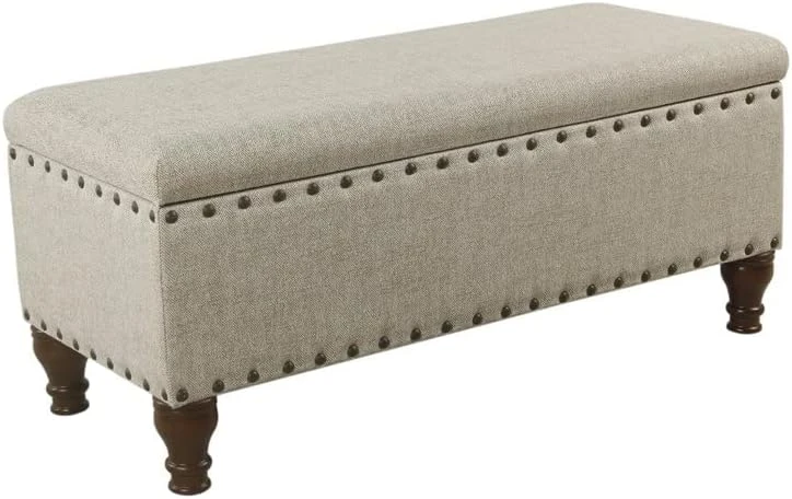 Homepop Home Decor | Upholstered Bench With Nailhead Trim | Large Ottoman With Storage For Living Room & Bedroom | Decorative Home Furniture, Tan Linen 8 Homepop Home Decor | Upholstered Bench With Nailhead Trim | Large Ottoman With Storage For Living Room & Bedroom | Decorative Home Furniture, Tan Linen - Image 6