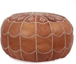Mina Stuffed Moroccan Arch Design Leather Pouf Ottoman, 22" Diameter And 14" Height (Dark Tan) -Amazon Store 51e9AZOqdgL. AC