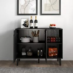 Panana Accent Sideboard Buffet Serving Cabinet With 2 Doors And Shelves Storage Cabinet White Coffee Bar Cabinet For Kitchen Dinning Room Living Room (41.81 Inch, Black)