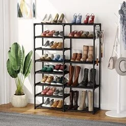 Tribesigns Shoe Rack Shoe Shelf Shoe Storage Organizer With Side Hooks For Entryway, 24-30 Pairs Metal Shoe Rack Taller Shoes Boots Organizer -Amazon Store 51e9LFC2VPS. AC