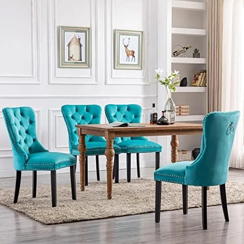 Chairus Dining Chairs Set Of 2 With Tufted High Back, Velvet Upholstered Dining Room Chairs Modern Elegant Nailhead Trim Ring Pull - Ivory 2PCS 14 Chairus Dining Chairs Set Of 2 With Tufted High Back, Velvet Upholstered Dining Room Chairs Modern Elegant Nailhead Trim Ring Pull - Ivory 2PCS - Image 12