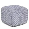 BIRDROCK HOME Square Pouf Footstool Ottoman - Grey - Knit Bean Bag Floor Chair - Cotton Braided Cord - Great For The Living Room, Bedroom And Kids Room - Small Furniture