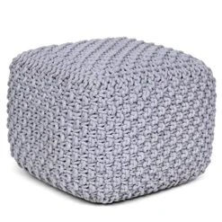BIRDROCK HOME Square Pouf Footstool Ottoman - Grey - Knit Bean Bag Floor Chair - Cotton Braided Cord - Great For The Living Room, Bedroom And Kids Room - Small Furniture