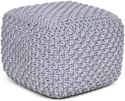 BIRDROCK HOME Square Pouf Footstool Ottoman - Grey - Knit Bean Bag Floor Chair - Cotton Braided Cord - Great For The Living Room, Bedroom And Kids Room - Small Furniture -Amazon Store 51eD3fGwKsL. AC