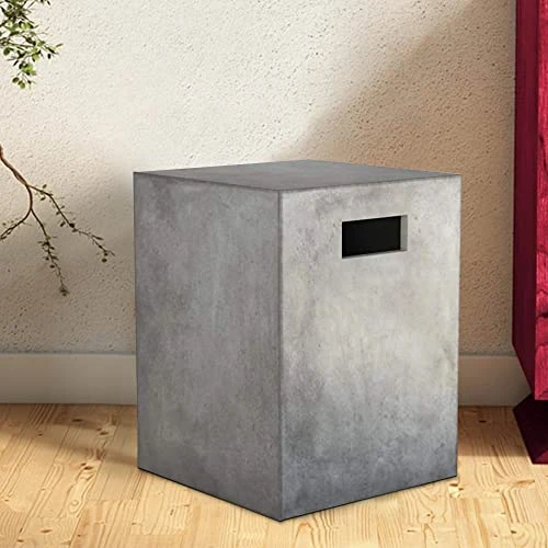 Benjara Benzara Concrete Dining Stool With Cut Out Side Handles, Gray, 4 Benjara Benzara Concrete Dining Stool With Cut Out Side Handles, Gray, - Image 2
