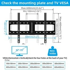 HOME VISION Fixed TV Wall Mount, Low Profile TV Mount For Most 32-75 Inch TVs, TV Wall Mount Bracket Max VESA 600X400mm Up To 165lbs Fits 16”-18”-24” Wood Studs, Quick Release Lock 12 HOME VISION Fixed TV Wall Mount, Low Profile TV Mount For Most 32-75 Inch TVs, TV Wall Mount Bracket Max VESA 600X400mm Up To 165lbs Fits 16”-18”-24” Wood Studs, Quick Release Lock -Amazon Store 51eH76axrXL