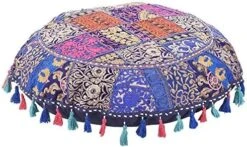 KLAVATE Indian Handmade Vintage Patchwork Cotton Boho Chic Bohemian Hand Embroidered Decorative Ethnic Foot Stool Round Floor Pillows & Cushion Cover Seating Pouf Ottoman (Purple, 18 Inch) -Amazon Store 51eIBbx3TML. AC