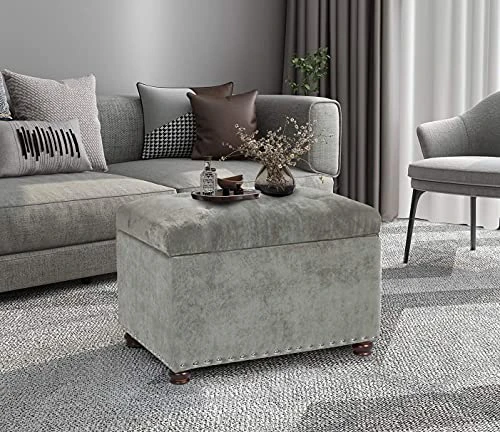 Joveco 24" Ottoman With Storage For Living Room Rectangular Fabric Tufted Bench Footrest - Light Grey 3 Joveco 24" Ottoman With Storage For Living Room Rectangular Fabric Tufted Bench Footrest - Light Grey