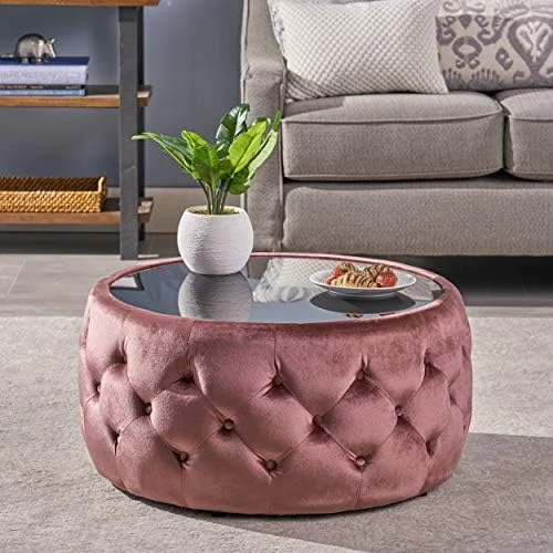 Christopher Knight Home Ivy Glam Velvet And Tempered Glass Coffee Table Ottoman, Smoke, Black 9 Christopher Knight Home Ivy Glam Velvet And Tempered Glass Coffee Table Ottoman, Smoke, Black - Image 7
