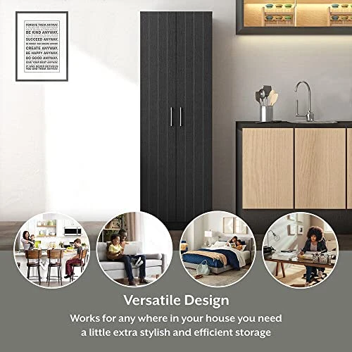 Revada 71" H Freestanding Wood Kitchen Pantry Storage Cabinet With 2 Pull Open Doors & 4 Shelves Color: Black Oak Material: Particle Board, Manufactured Wood Overall Dimensions:71 H X 23.5 W X 16.25 D 7 Revada 71" H Freestanding Wood Kitchen Pantry Storage Cabinet With 2 Pull Open Doors & 4 Shelves Color: Black Oak Material: Particle Board, Manufactured Wood Overall Dimensions:71 H X 23.5 W X 16.25 D - Image 5